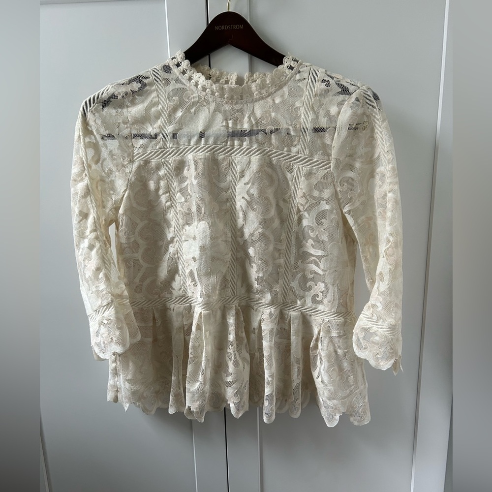 Ivory lace blouse semi lined.
